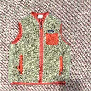 Patagonia Kids Cream Fleece Vest with Coral Trim